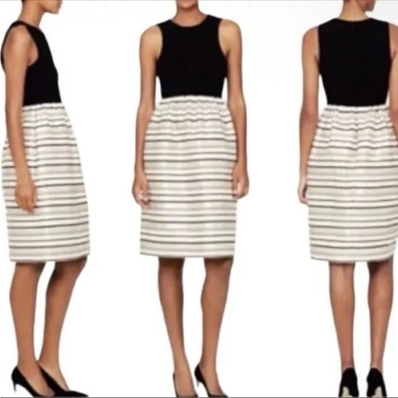 J Crew dress Sleeveless Fit & Flare Cocktail black gold cream holiday 00 - Picture 6 of 10